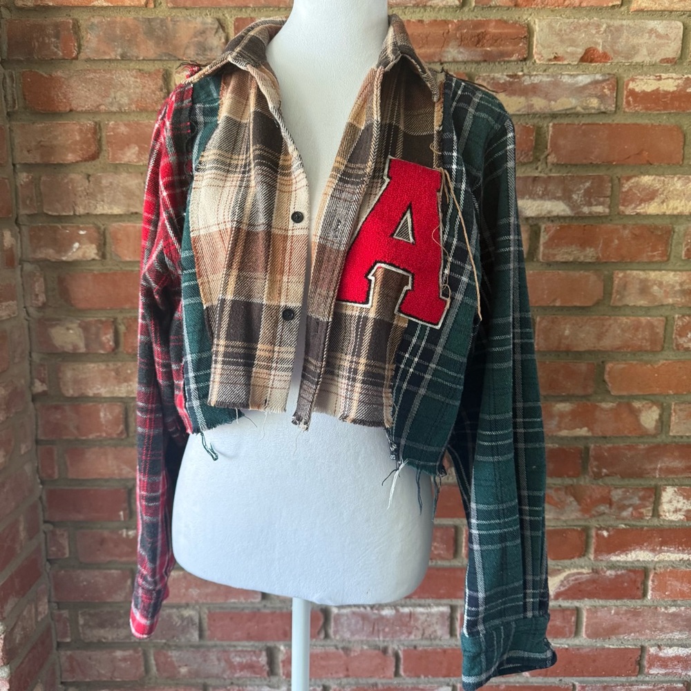 Plaid Patchwork Cropped Flannel - image 1